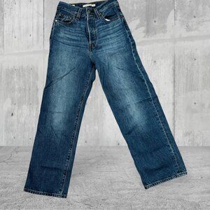 Levis Womens Ribcage Straight Jeans Button Fly Denim 25 x 27.5 Blue